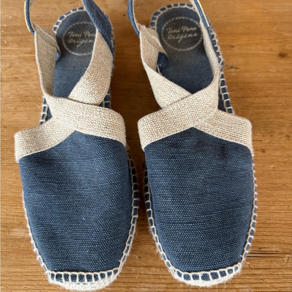 Blue and Beige Espadrille Sandals